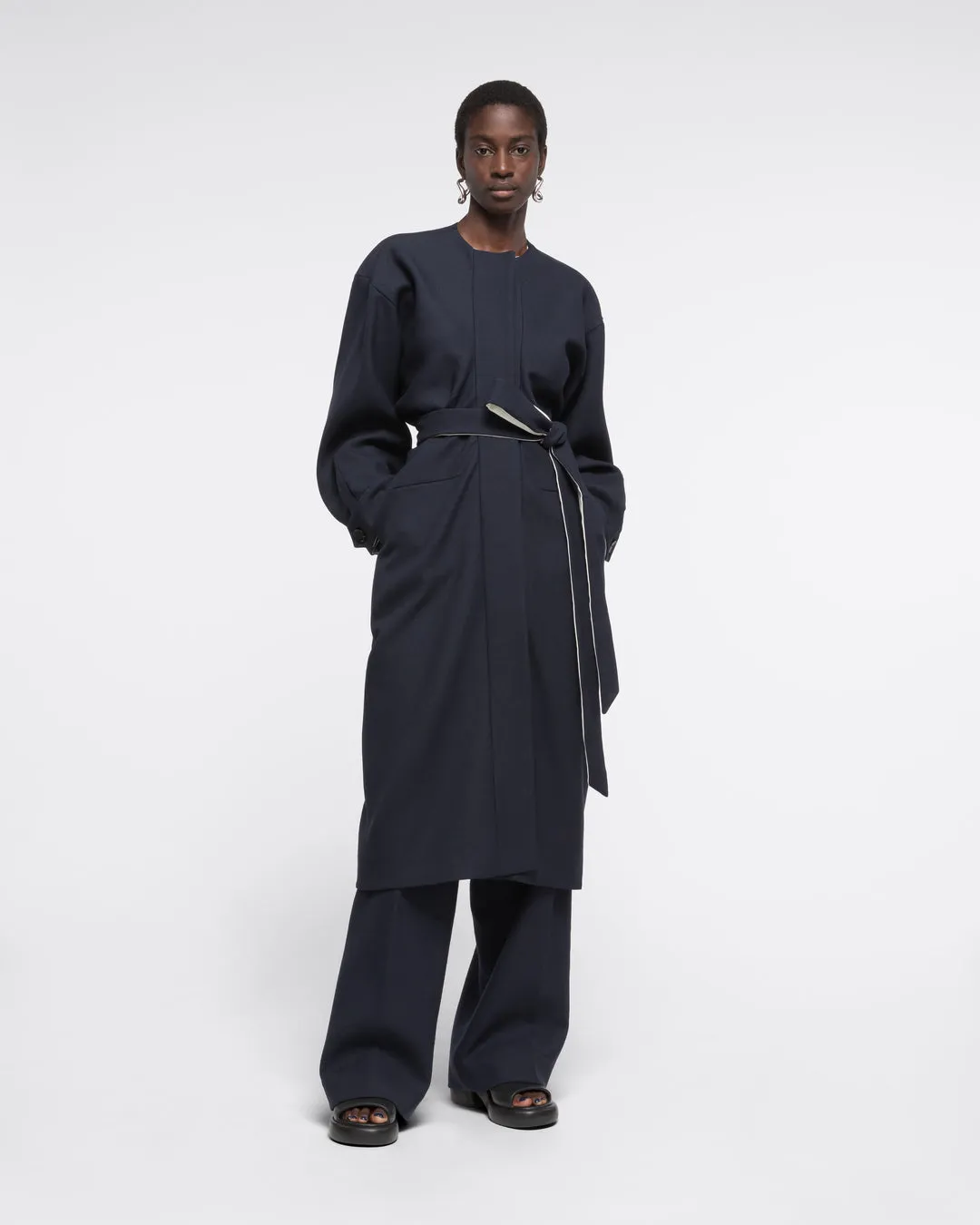 DRAPED WOOL COAT - NAVY