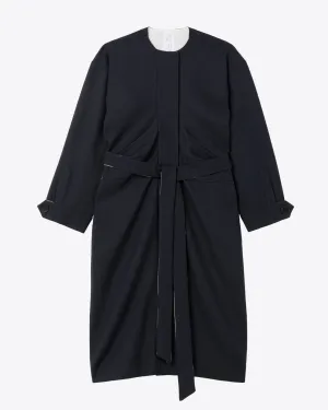 DRAPED WOOL COAT - NAVY