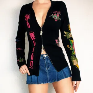 Ed Hardy Embroidered Double Zip Hoodie (S/M)