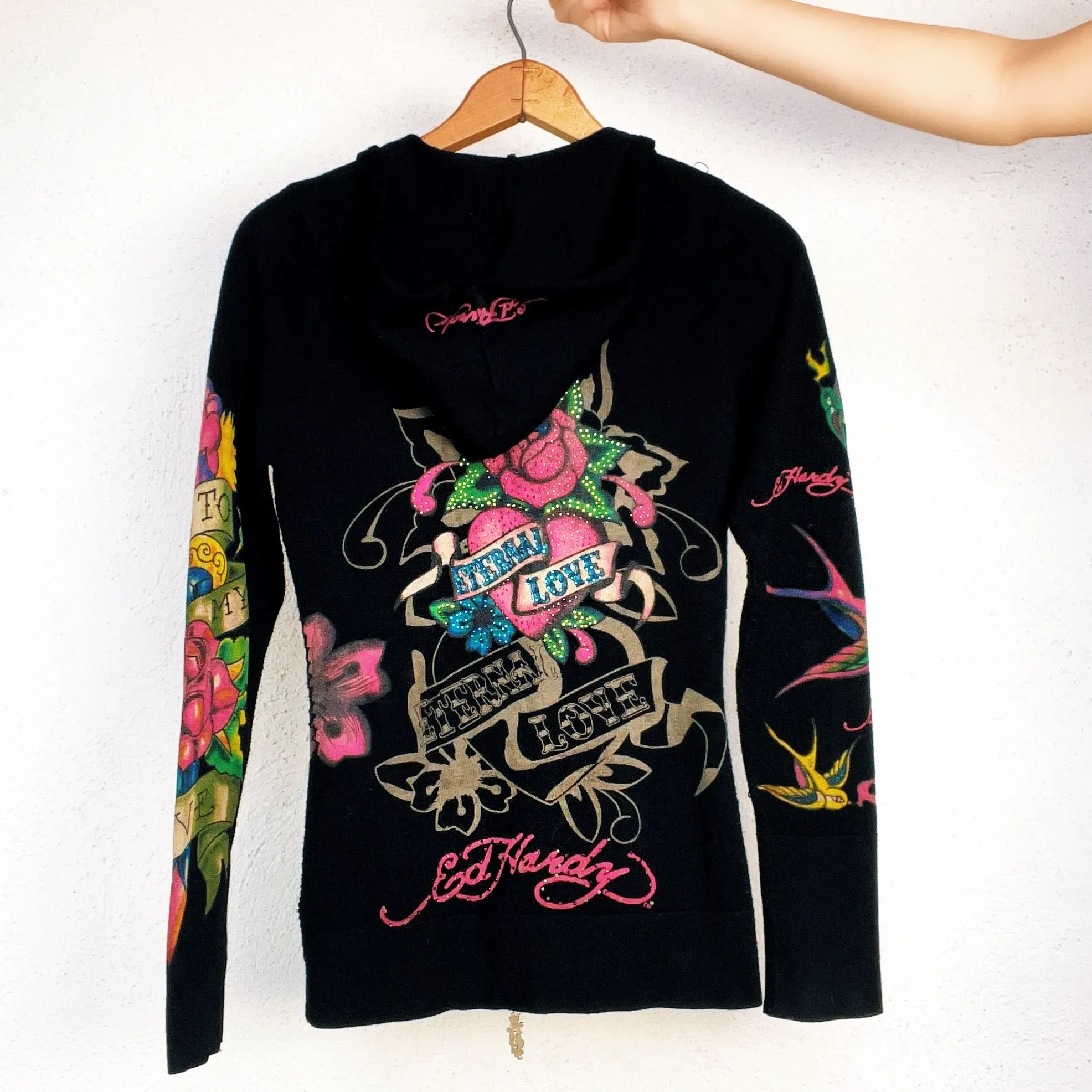 Ed Hardy Embroidered Double Zip Hoodie (S/M)