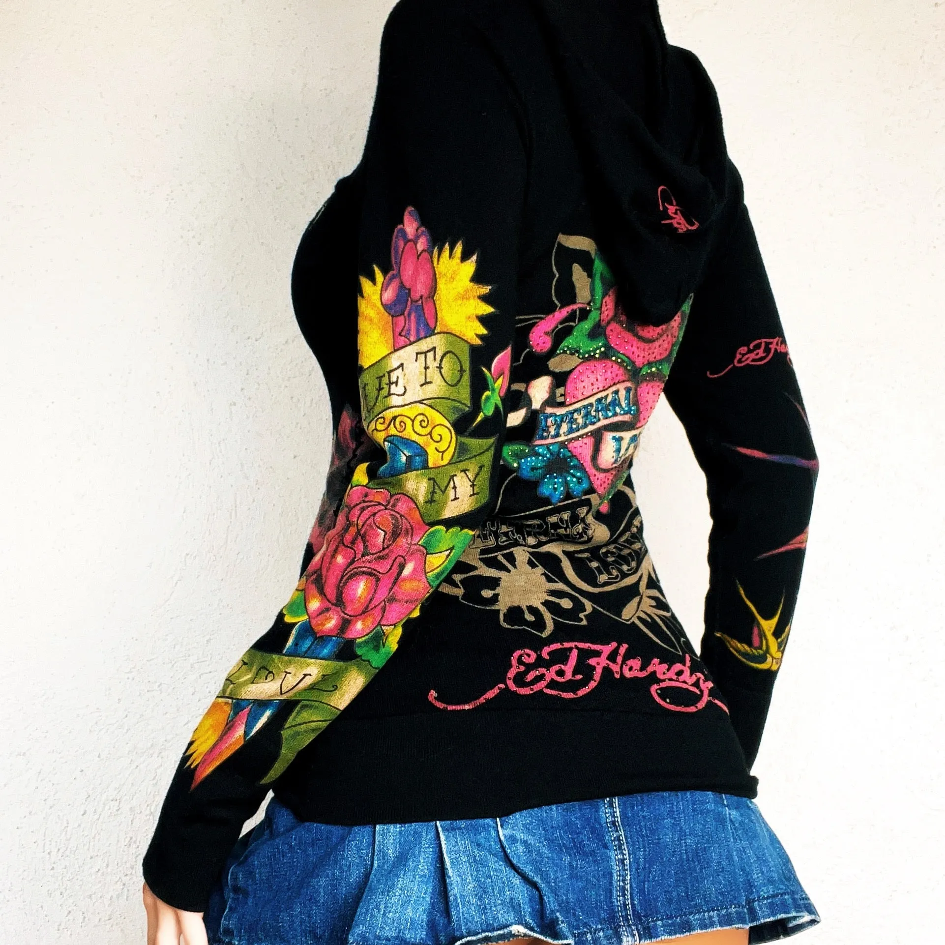 Ed Hardy Embroidered Double Zip Hoodie (S/M)