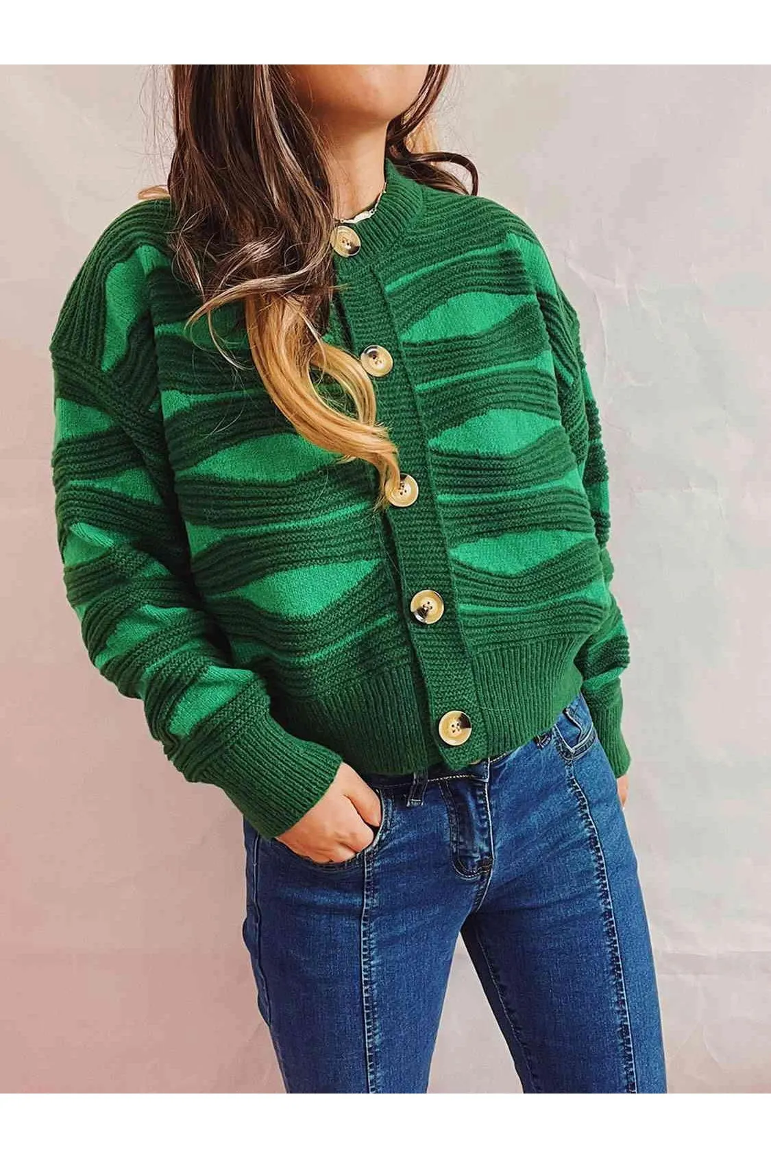 Elena Color Block Button Front Cardigan