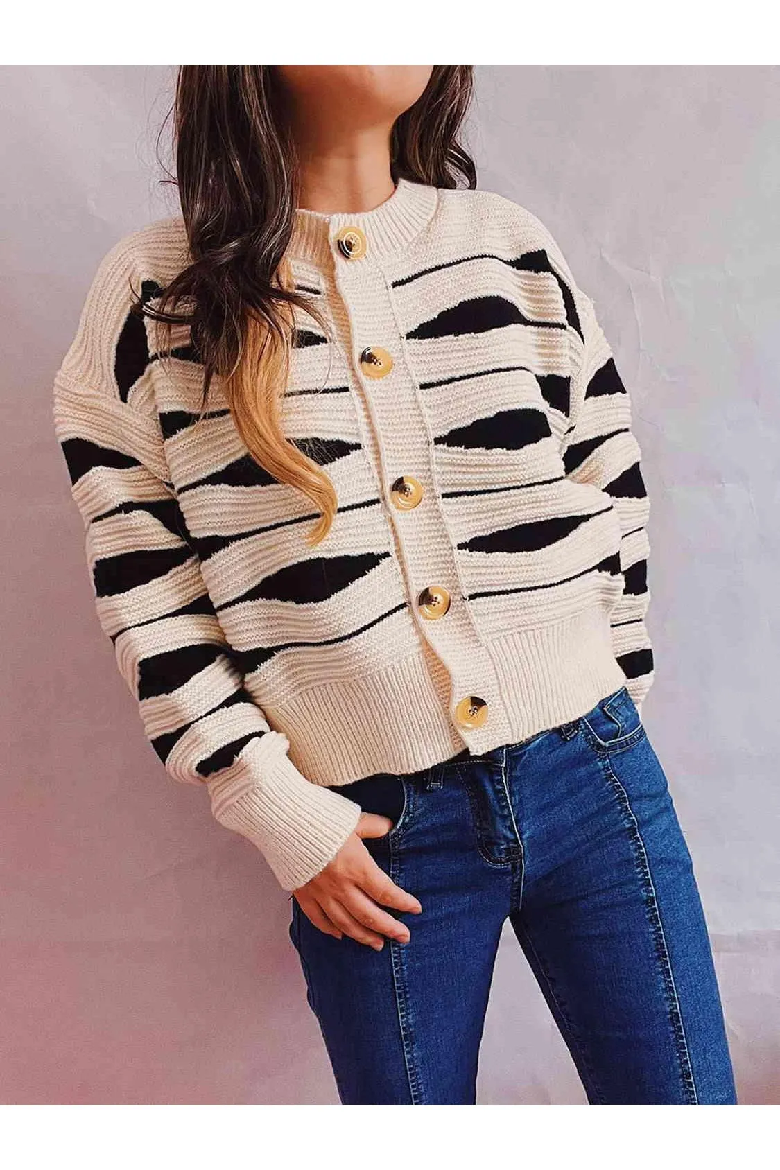 Elena Color Block Button Front Cardigan