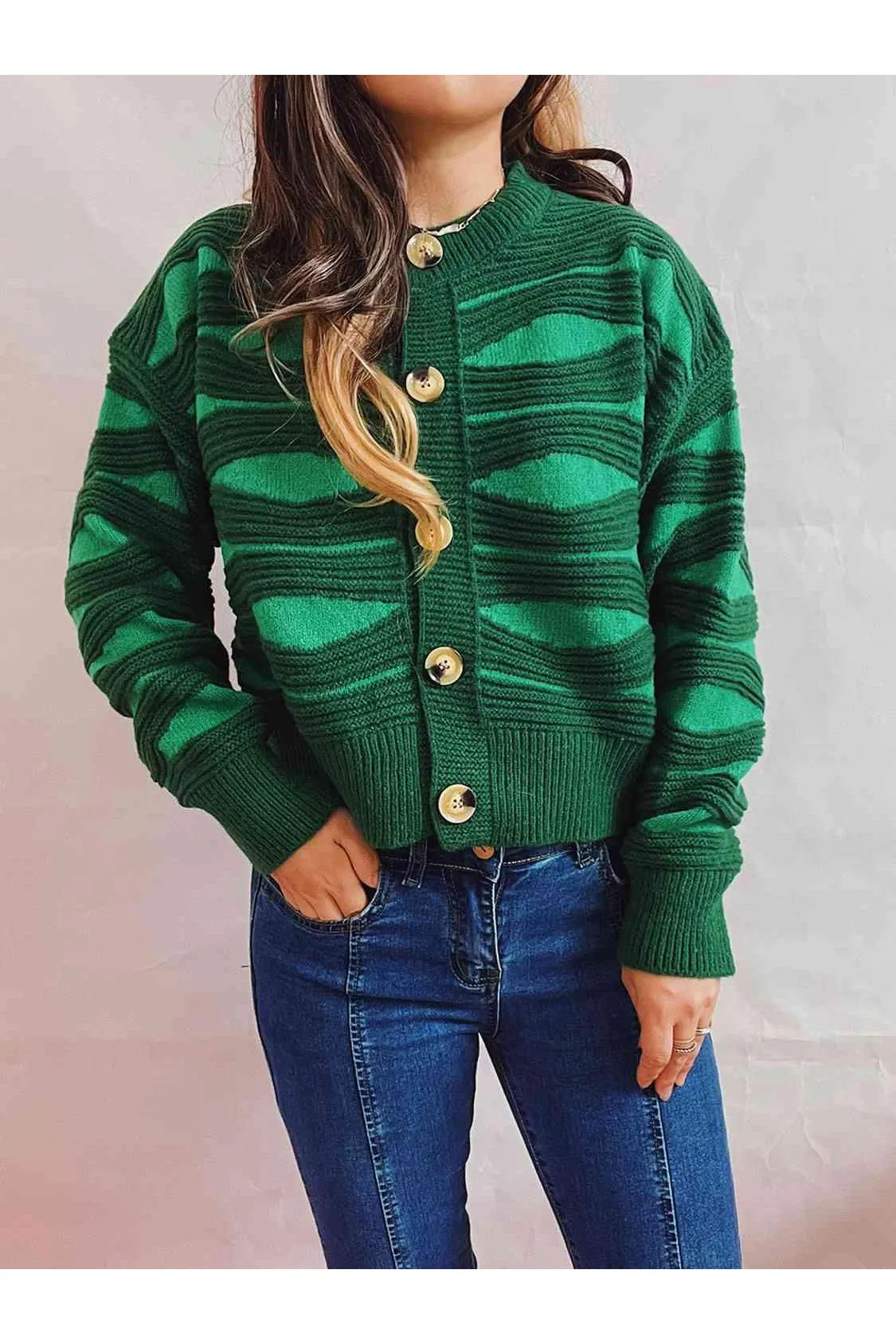 Elena Color Block Button Front Cardigan