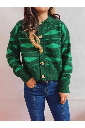 Elena Color Block Button Front Cardigan