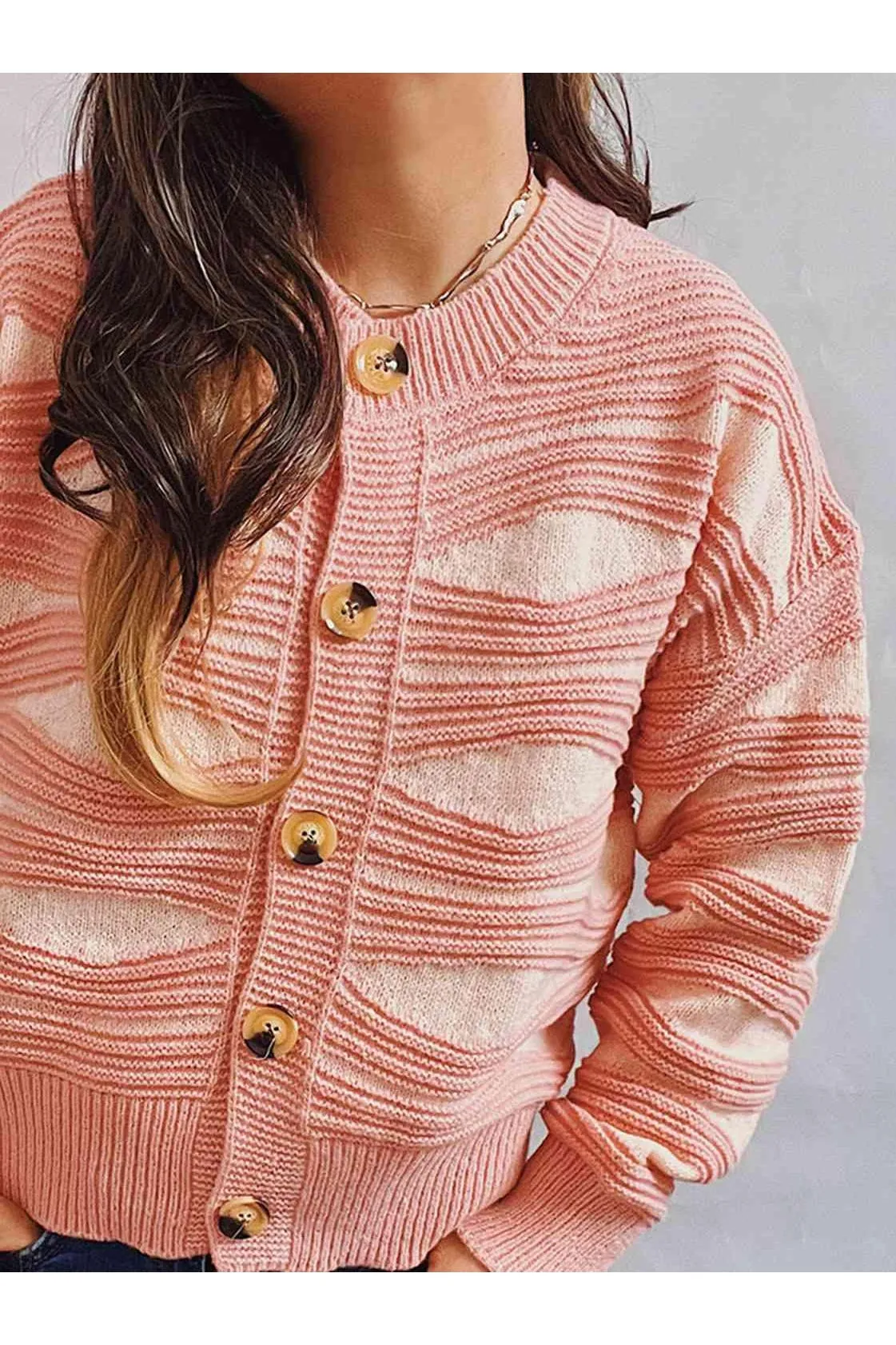 Elena Color Block Button Front Cardigan