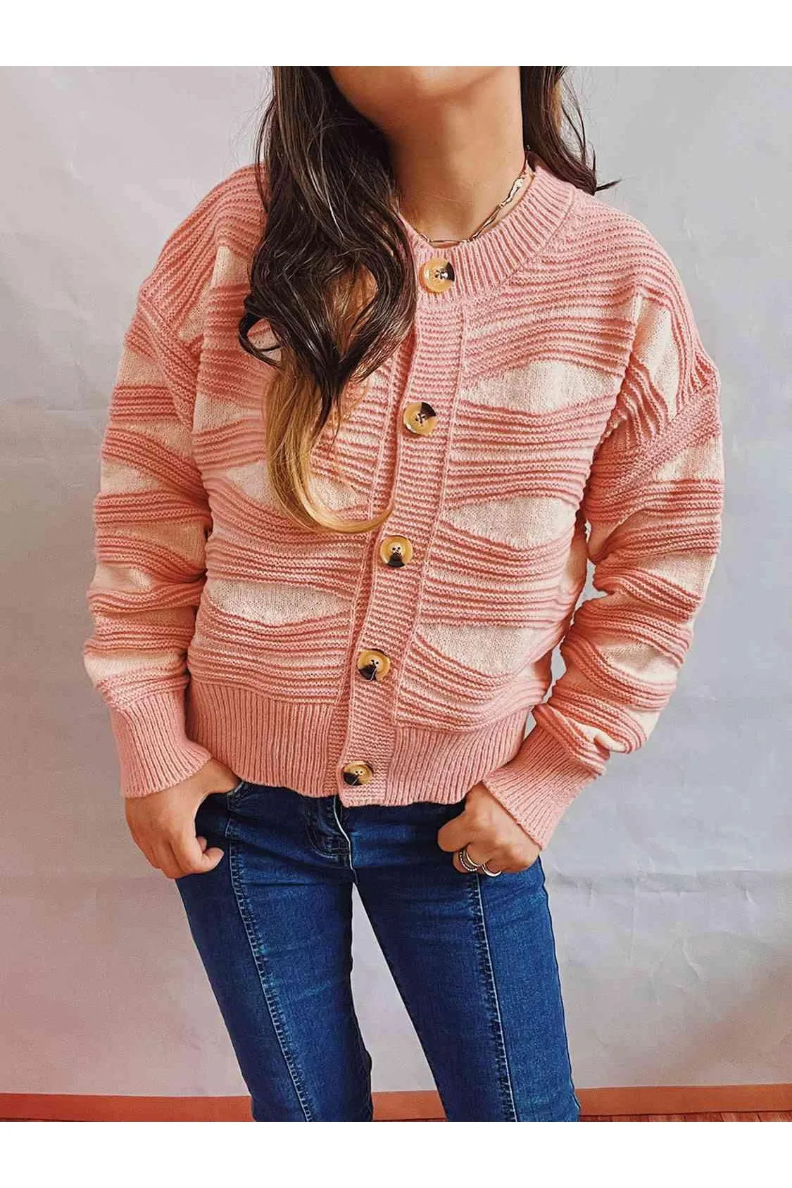 Elena Color Block Button Front Cardigan