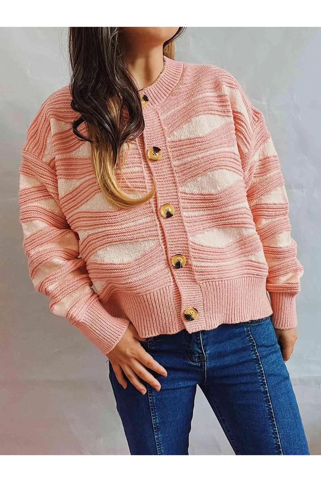 Elena Color Block Button Front Cardigan