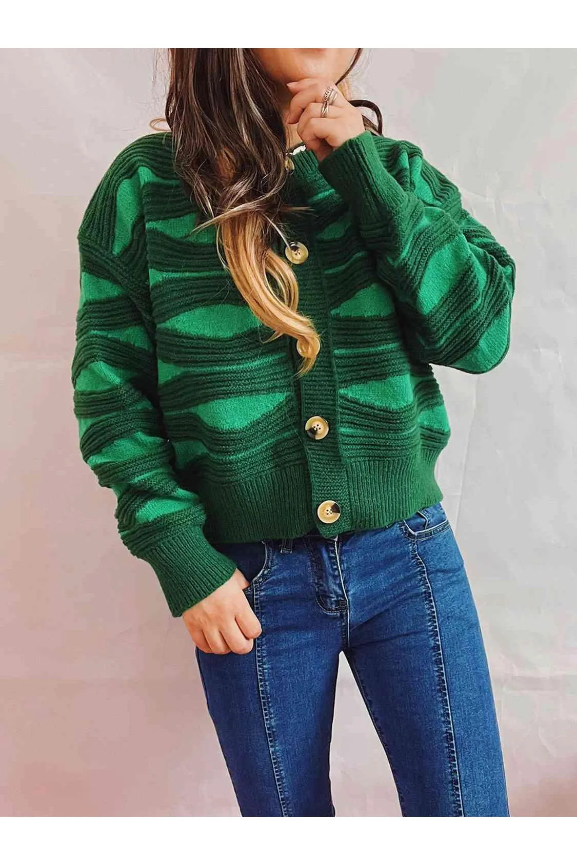 Elena Color Block Button Front Cardigan