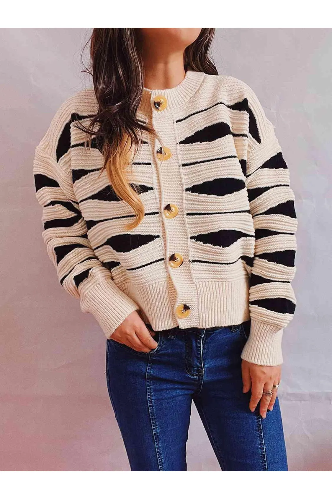 Elena Color Block Button Front Cardigan