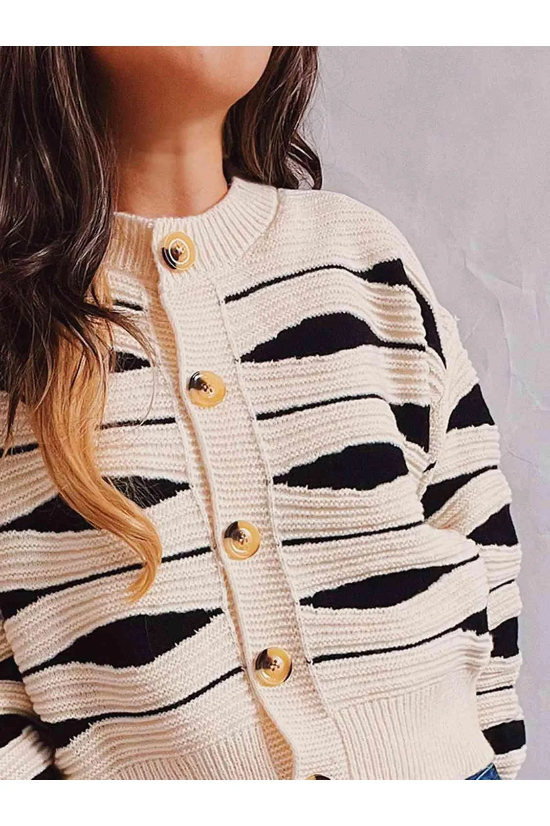 Elena Color Block Button Front Cardigan