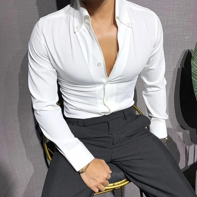 Fashion British Windsor Collar Long Sleeve Shirt