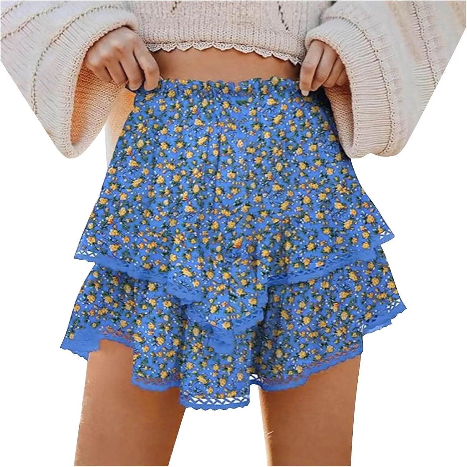 Flowy Shorts for Women Casual Boho Floral Skort Ruffle Mini Skirts Running Tennis Butterfly Shorts 2025 Trendy Outfit