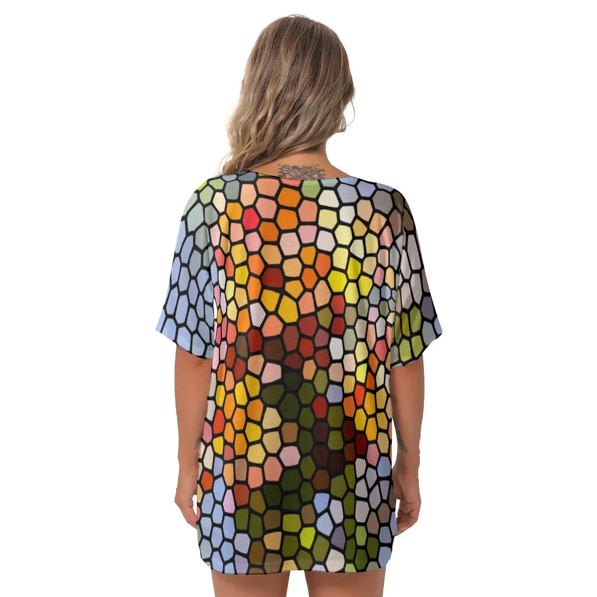 Fresh Frangipanis Stained Glass Bat Sleeves V-Neck Top up to 2 XL (FWS)