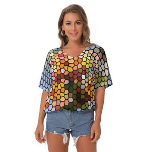 Fresh Frangipanis Stained Glass Bat Sleeves V-Neck Top up to 2 XL (FWS)