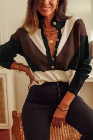 Geometric Color Block Knit  Sweater