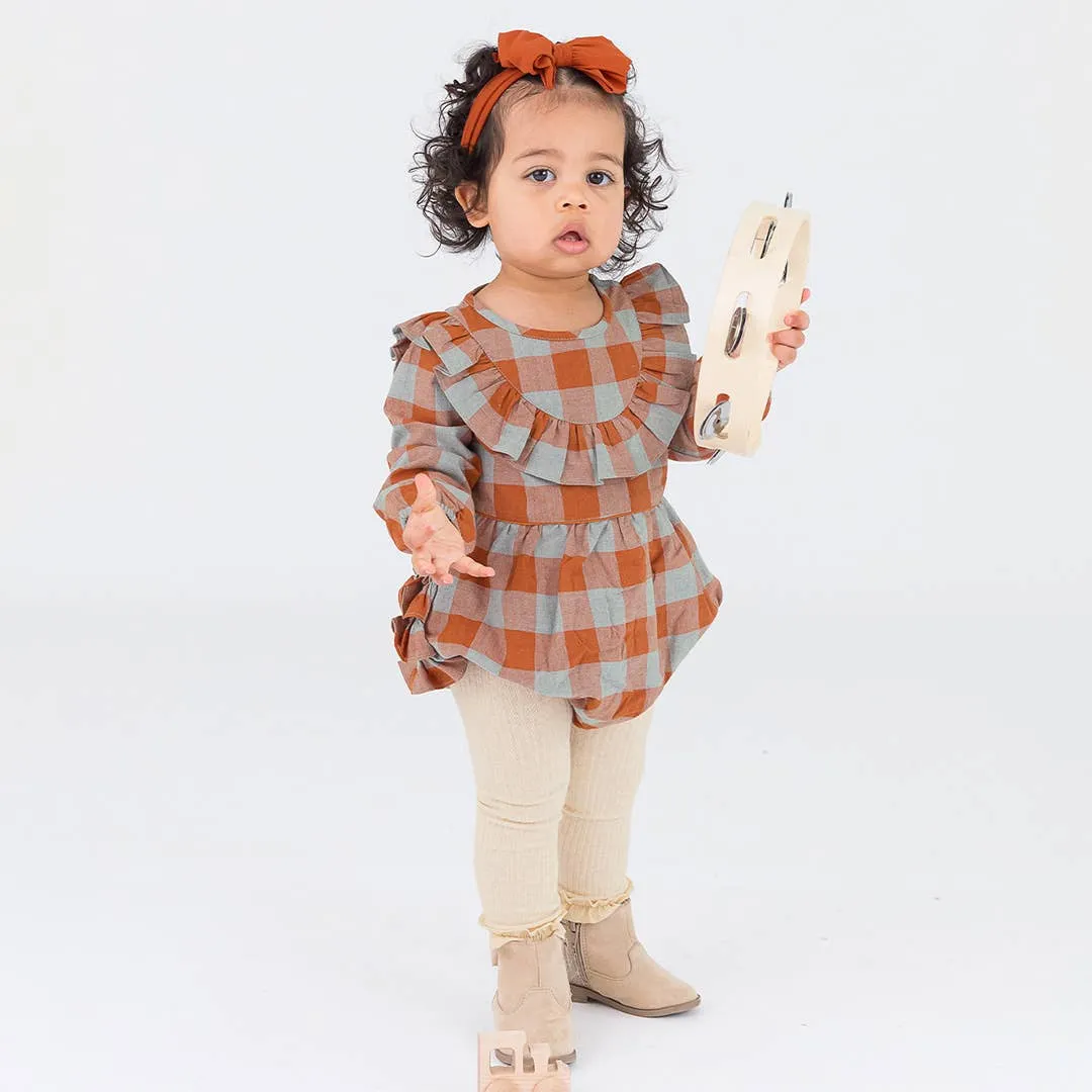 Girls Oatmeal Rib Knit Footless Ruffled Tights