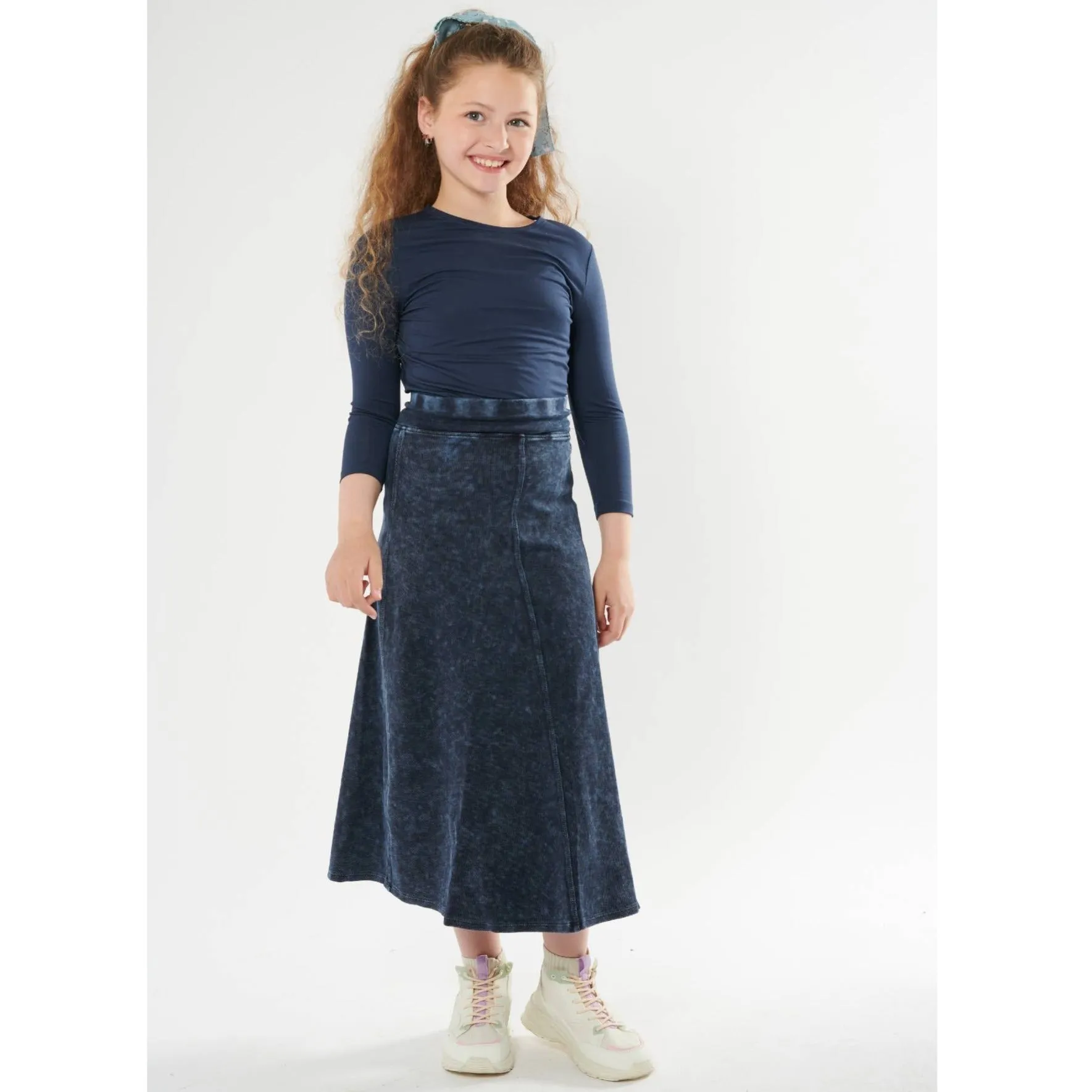 Girls Ribbed Stonewash Maxi Skirt
