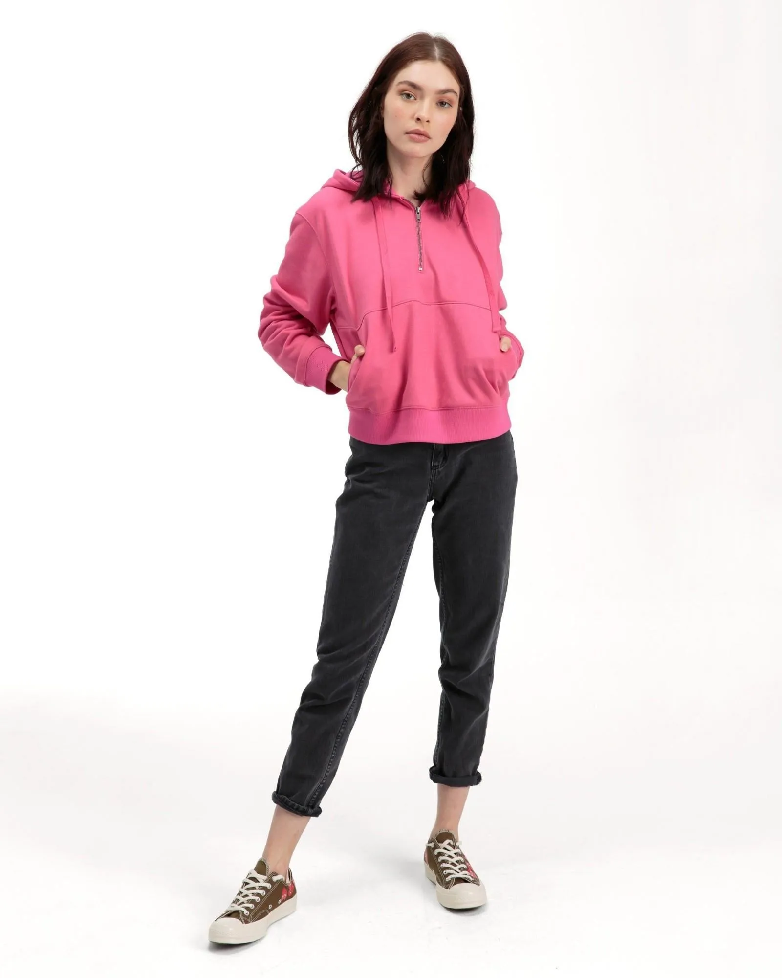 Half-Zip Fleece Hoodie (Berry)