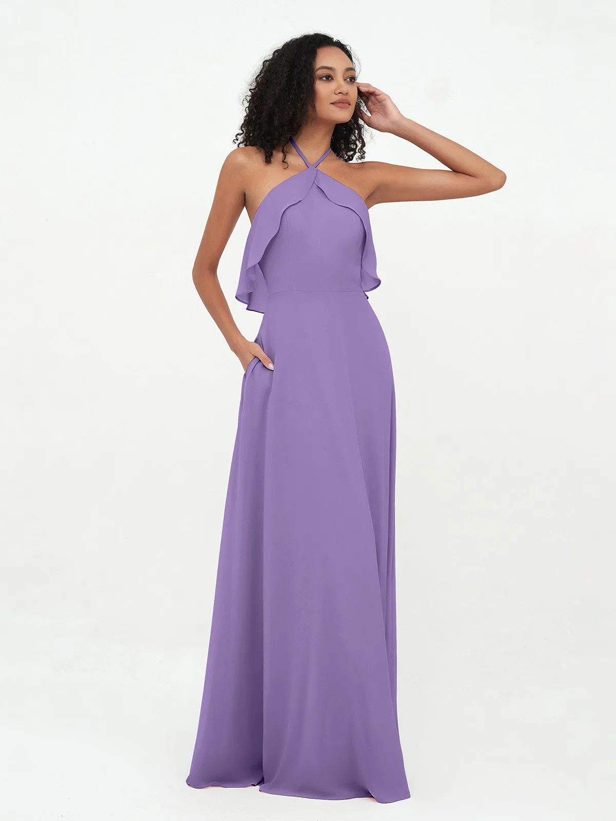 Halter Strap Chiffon Long Bridesmaid Dresses Tahiti