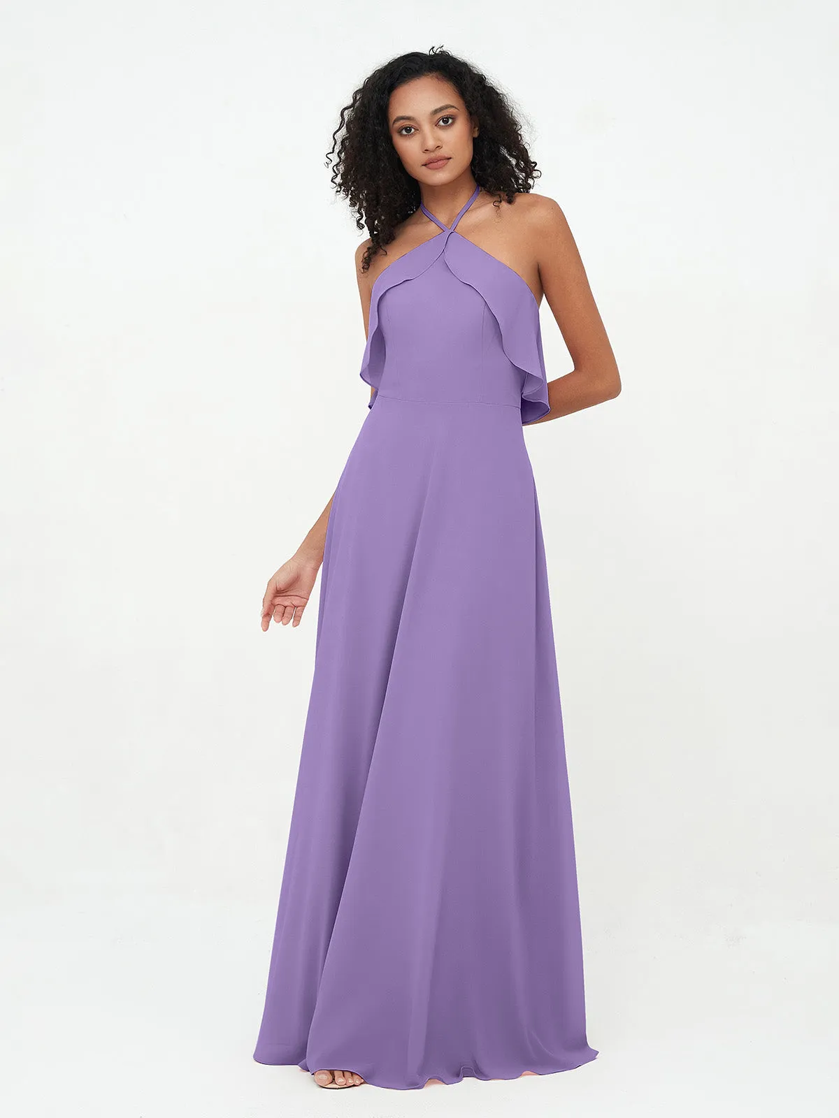 Halter Strap Chiffon Long Bridesmaid Dresses Tahiti