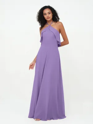 Halter Strap Chiffon Long Bridesmaid Dresses Tahiti