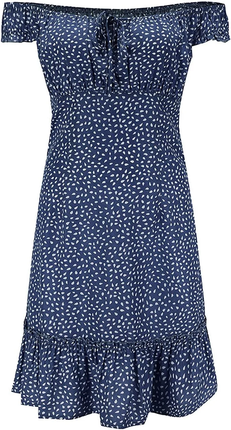 HHmei Women's Summer Casual Sleeveless Dresses, Off Shoulder Above Knee Party Dress Sundress