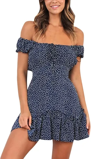 HHmei Women's Summer Casual Sleeveless Dresses, Off Shoulder Above Knee Party Dress Sundress