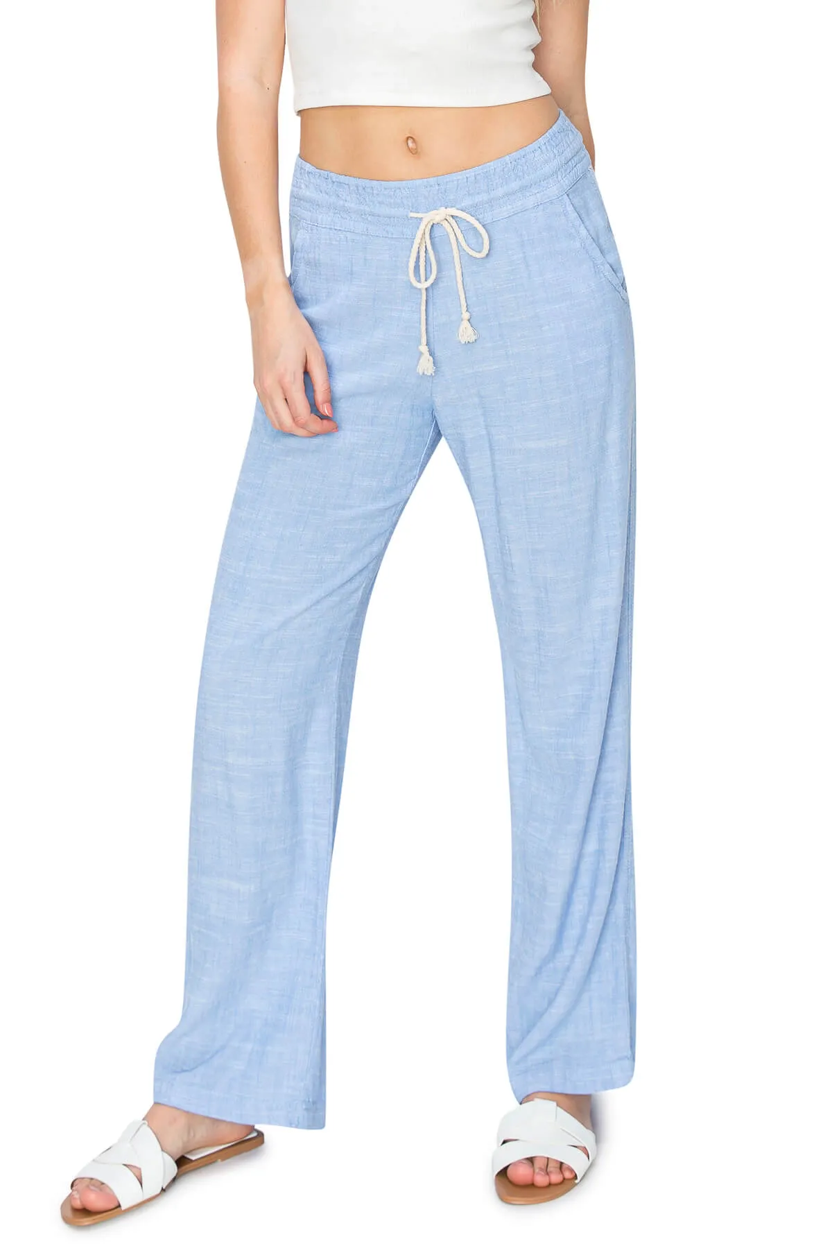 High Waist Relaxed Lounge Beach Pants - Blue