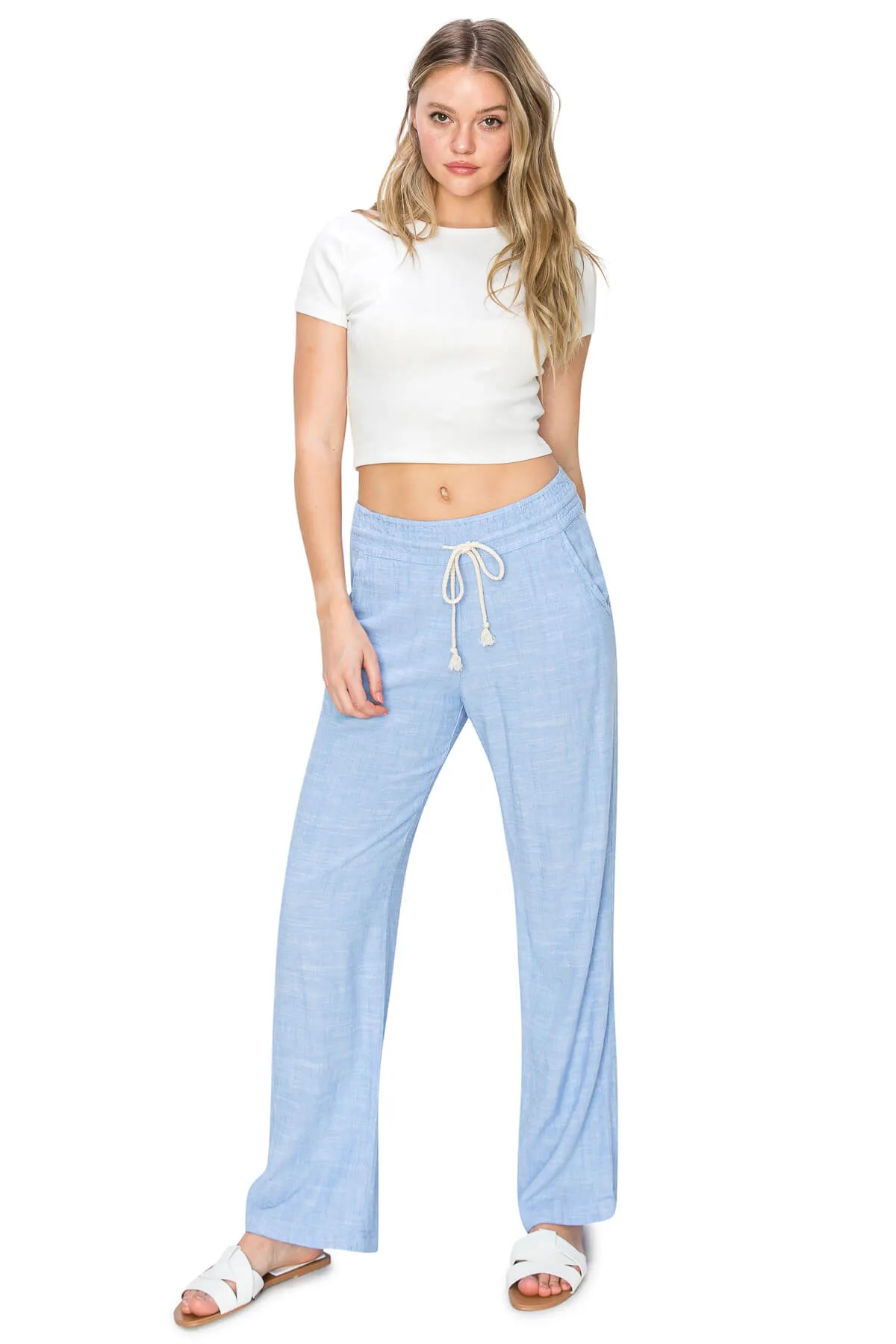 High Waist Relaxed Lounge Beach Pants - Blue