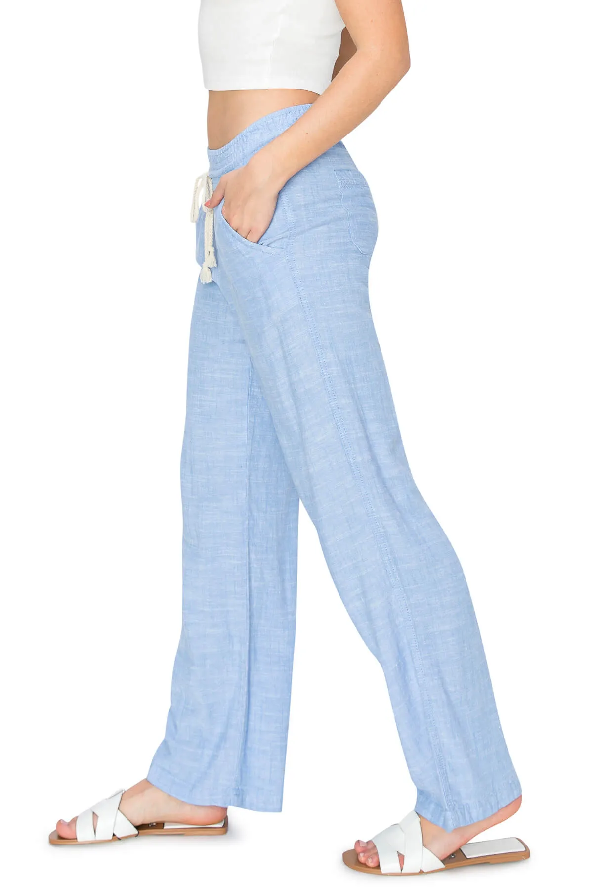 High Waist Relaxed Lounge Beach Pants - Blue