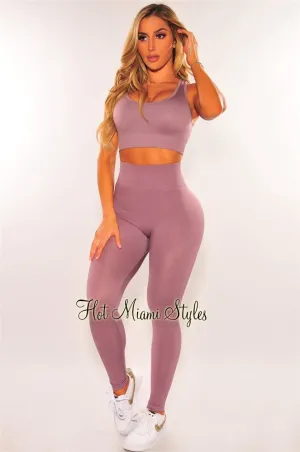 HMS Fit: Purple Haze Seamless Padded Racer Back High Waist Leggings Two Piece Set