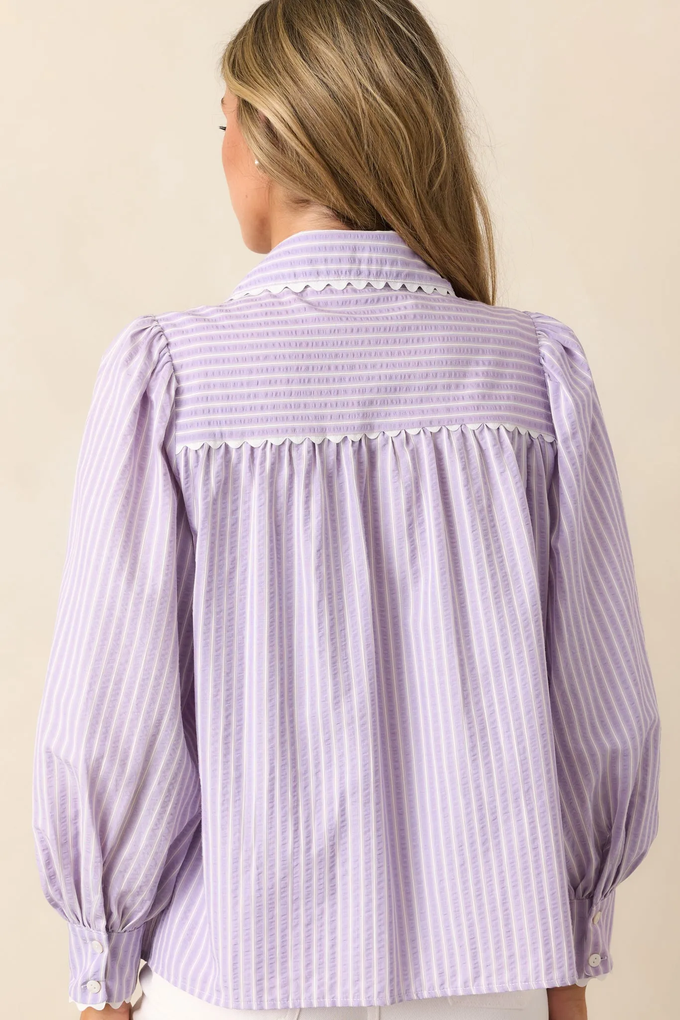 In the Quiet Shade Lavender Button Front Blouse
