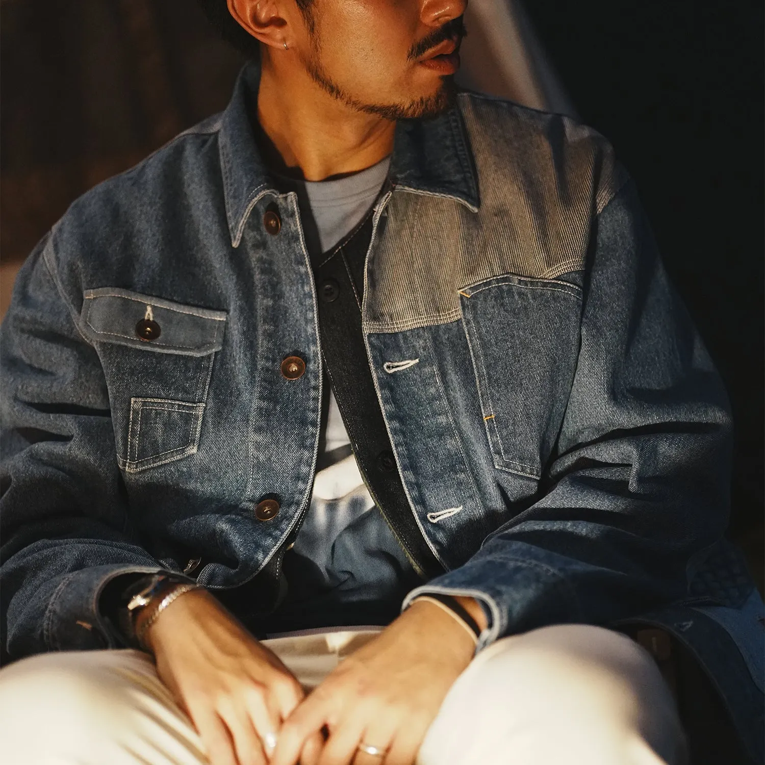 (JK325) Denim Patchwork Jacket