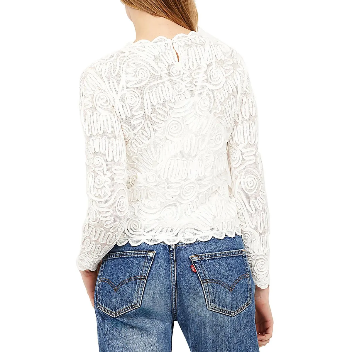 Joie Womens Mesh Embroidered Pullover Top