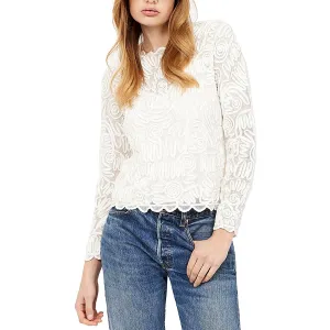 Joie Womens Mesh Embroidered Pullover Top