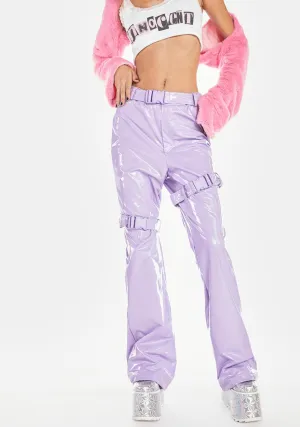 Lavender Things I Deserve Buckle Vinyl Pants