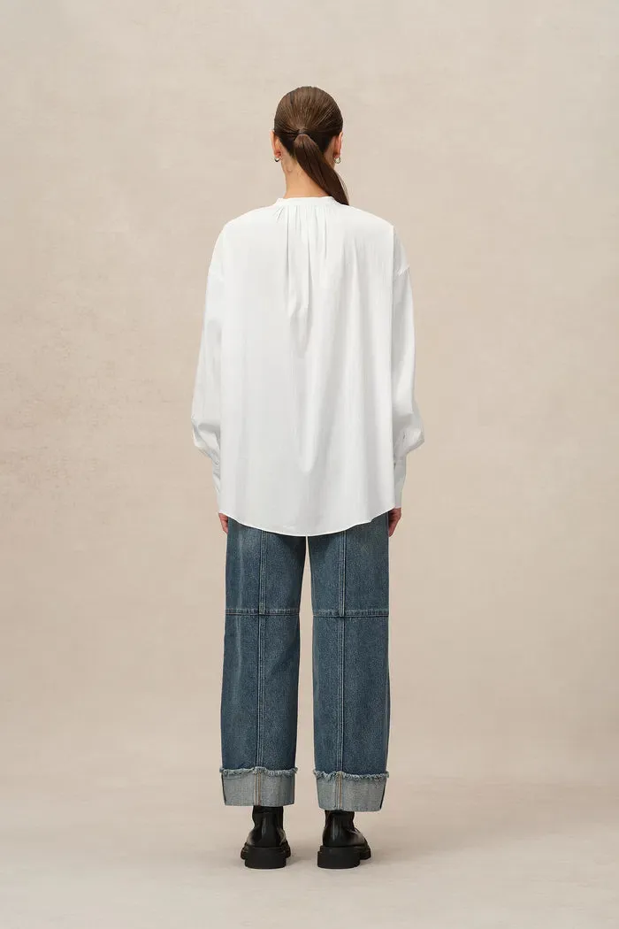 Lila Stand Collar Blouse in Tencel-Cotton