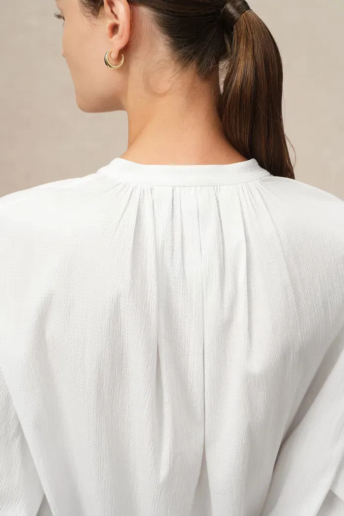 Lila Stand Collar Blouse in Tencel-Cotton