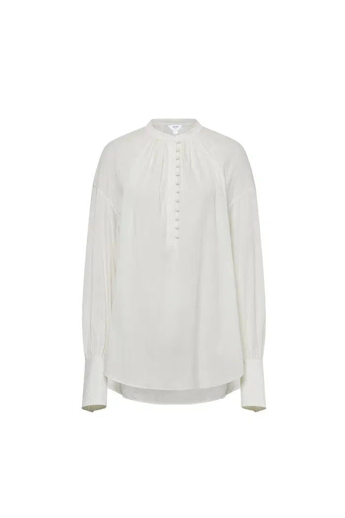 Lila Stand Collar Blouse in Tencel-Cotton