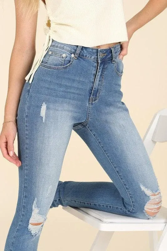 LILOU Dark Wash Distressed Skinny Jeans