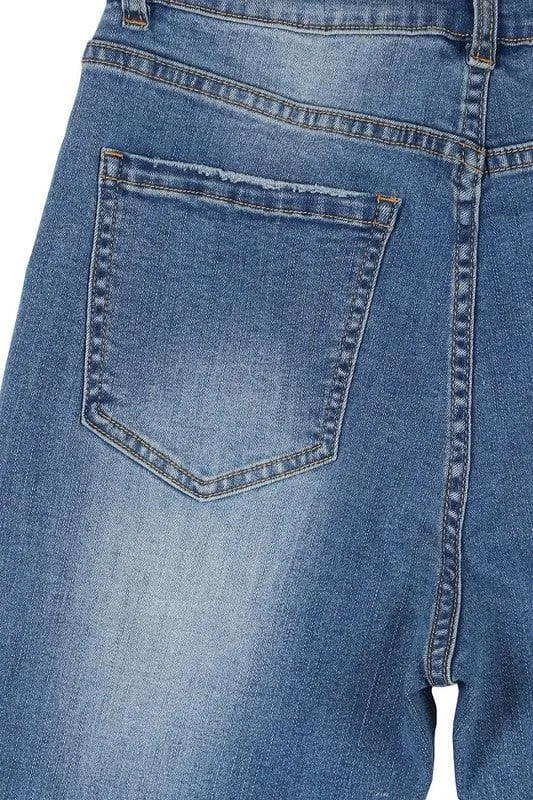 LILOU Dark Wash Distressed Skinny Jeans