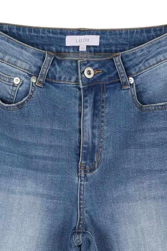 LILOU Dark Wash Distressed Skinny Jeans