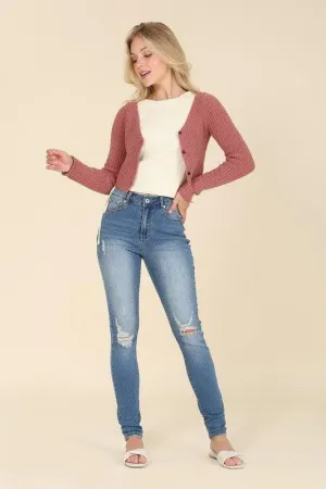 LILOU Dark Wash Distressed Skinny Jeans