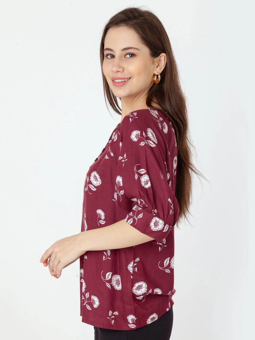 Maroon Printed Regular Top