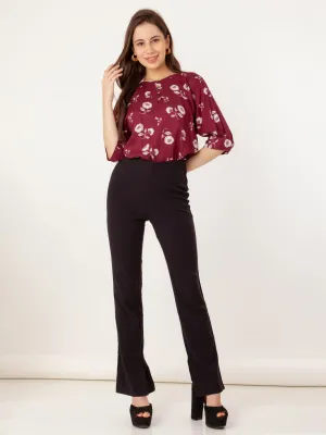 Maroon Printed Regular Top