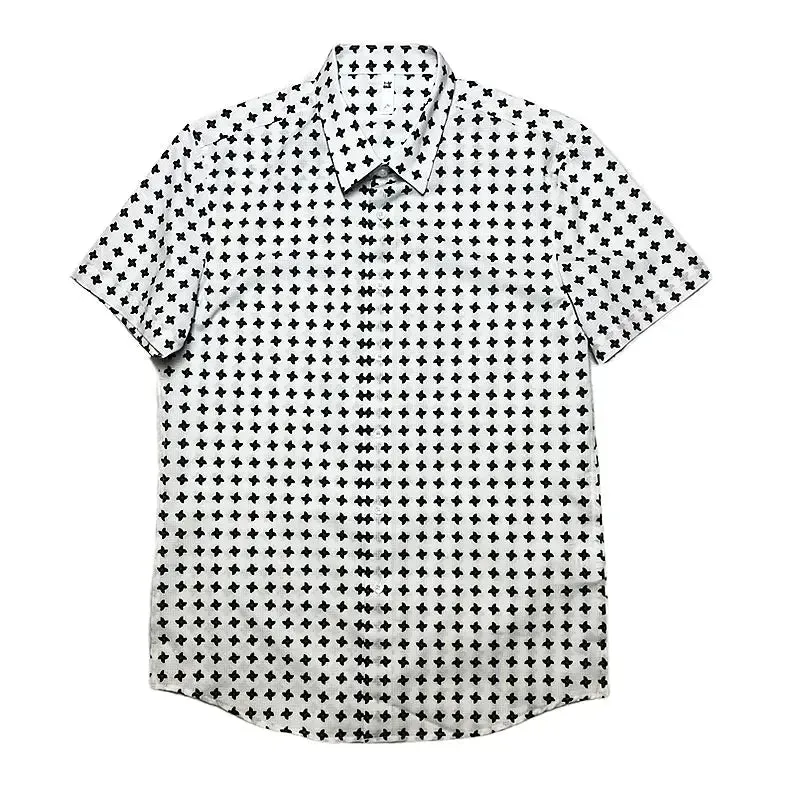 Men's Social Shirts Summer Korean Luxury Clothing Short Sleeve Print Shirts For Men Clothing 2024 Slim Fit Casual Blouse Homme