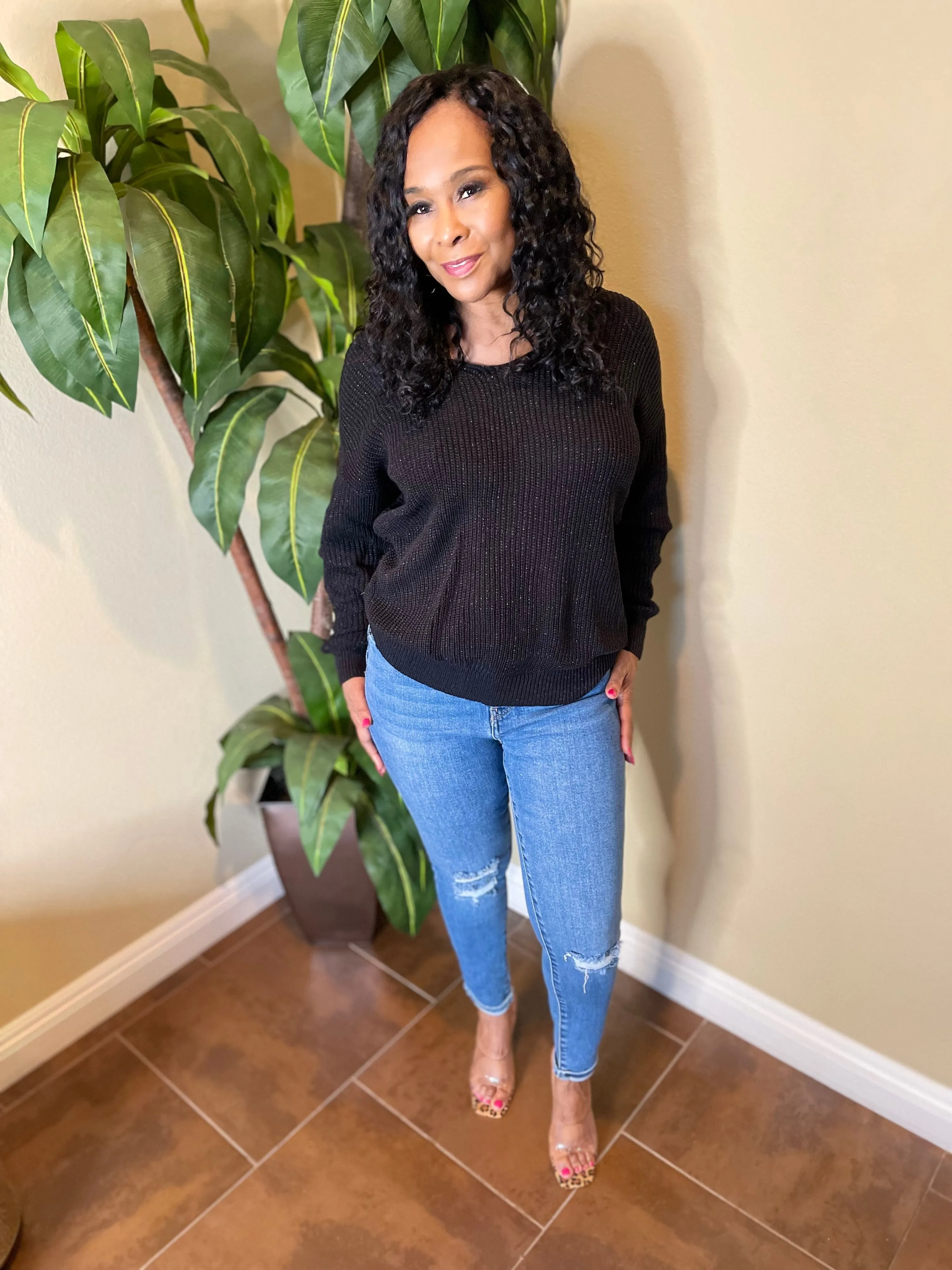 Metallic Criss Cross Backless Sweater