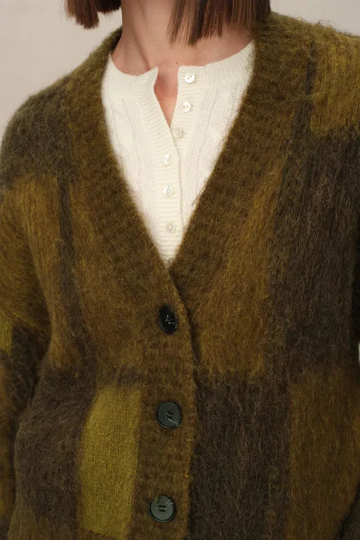 Nacton Plaid Cardigan in Baby Alpaca Blend Knit