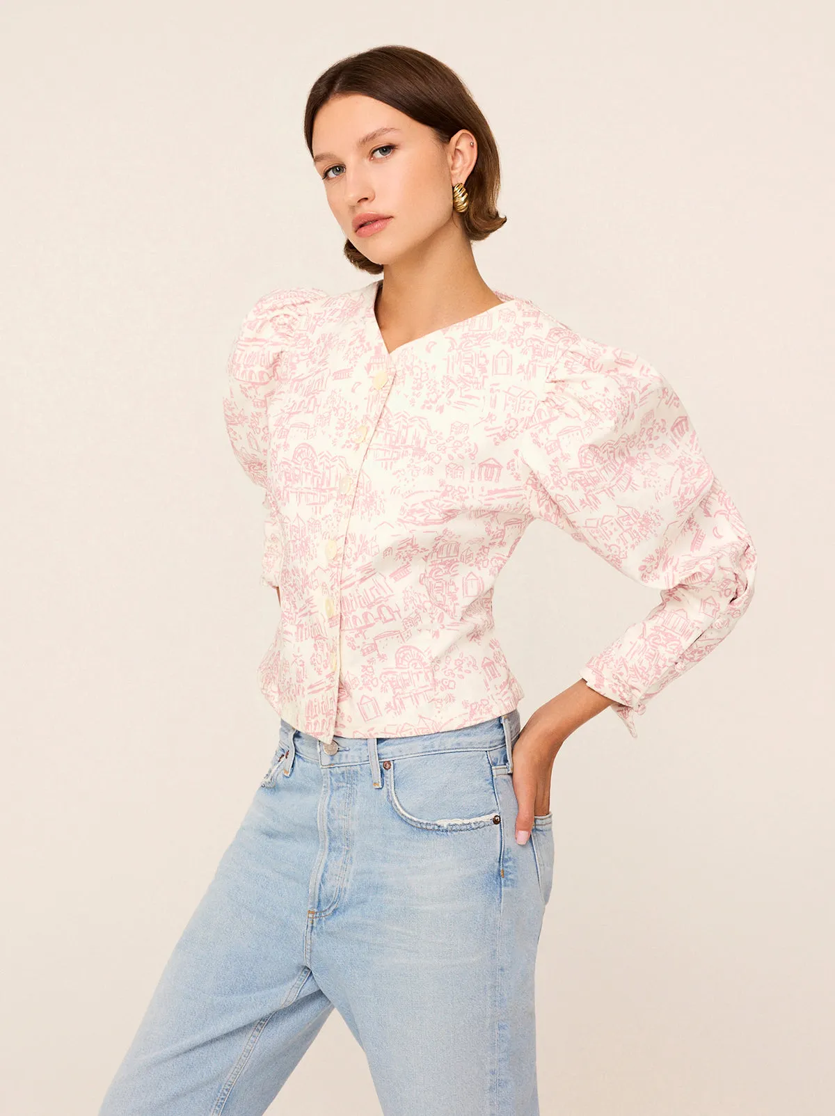 Olivia Pink Theatre Print Denim Top